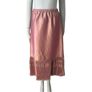 LILITH France Midi Skirt Iridescent Shimmer Rose Pink Pleated A-Line Size Large